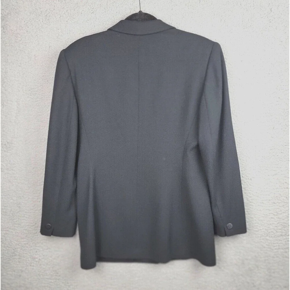 Jones New York Womens Blazer 10 Black Worsted Wool Made In USA Classic Longline